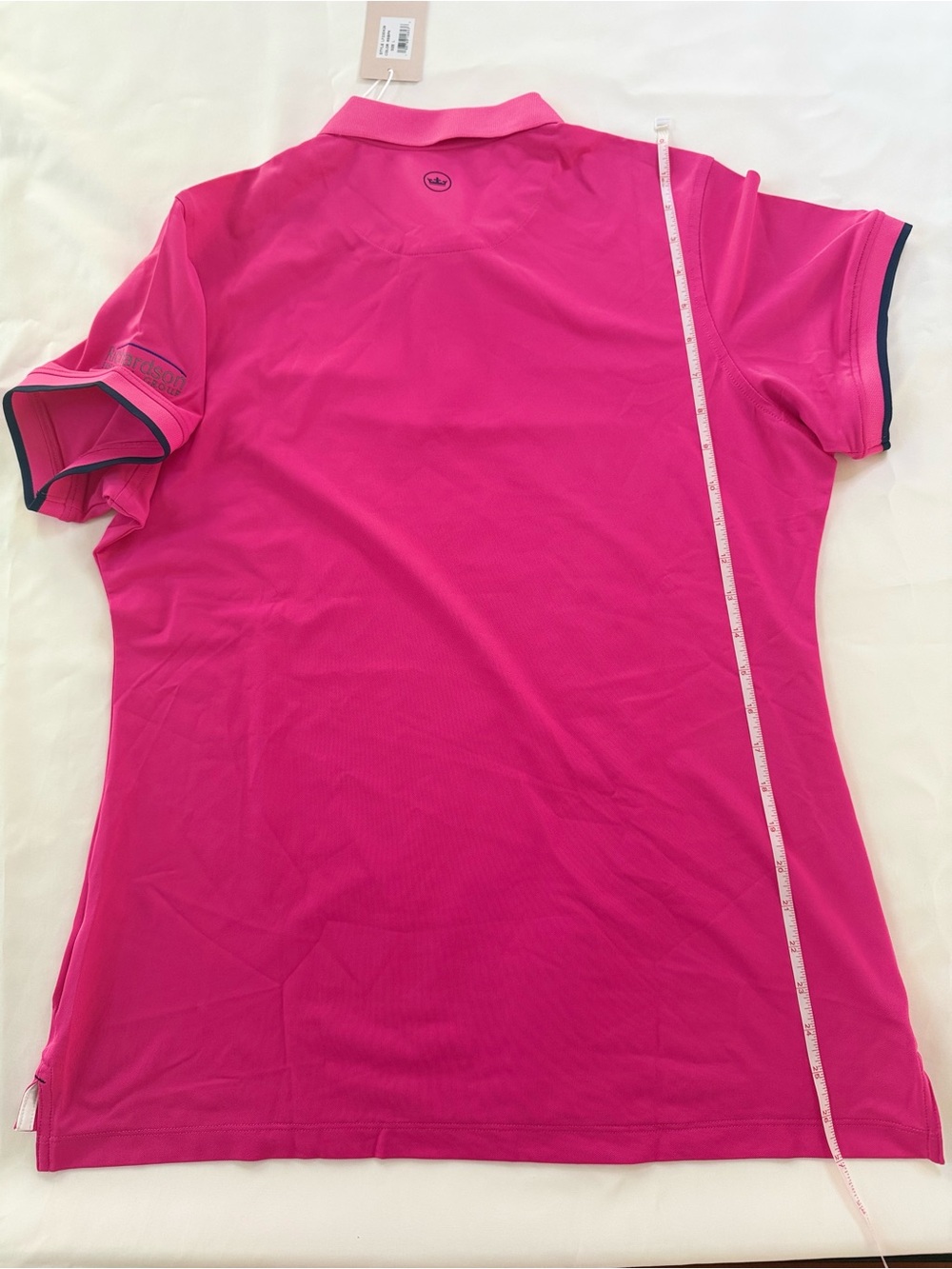 Peter Millar Women's Bright Pink Short-Sleeve Polo with Navy Trim - Picture 3 of 6